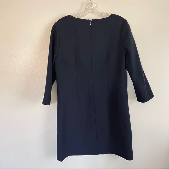 J. Crew Dark Navy wool V Neck Crepe Sheath Dress Lined 4 - Picture 5 of 6